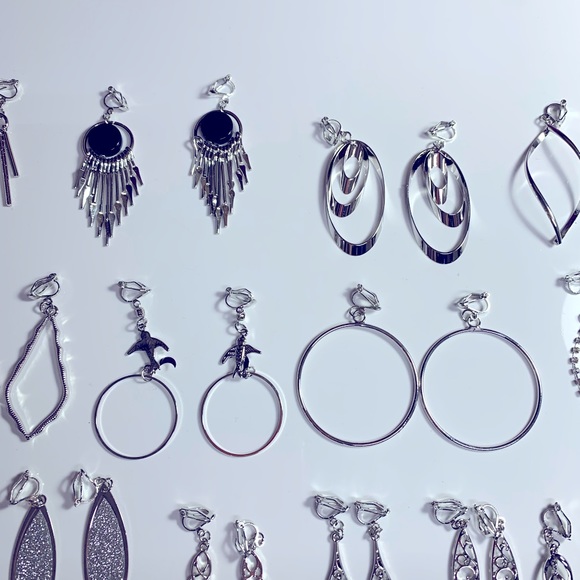 15 pairs of clip on earrings dangle hoops bars twist celtic new - Picture 2 of 4